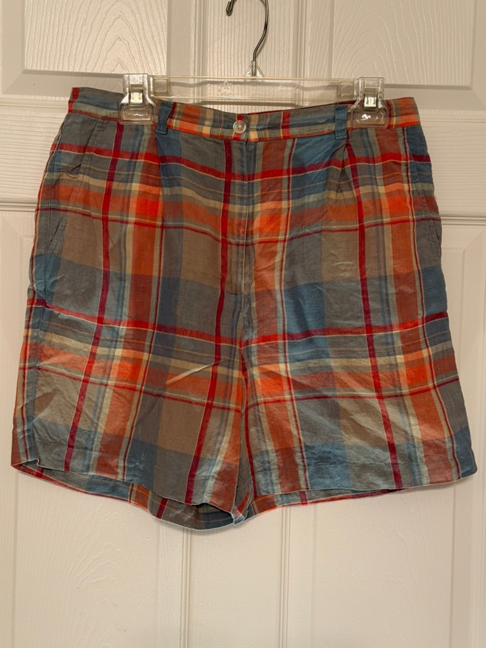 Ralph Lauren Multicolor Plaid Flat Front Shorts - Blue & Orange & Brown